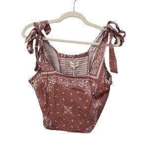 Thread and Supply Bandana Print Crop Top Size Large Tie Strap Mauve Paisley NEW